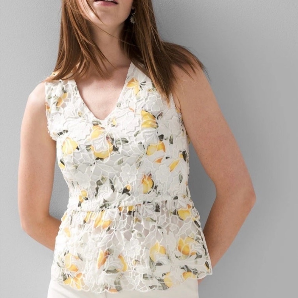 NWT - WHBM - Women’s Lemon Lace Peplum Top